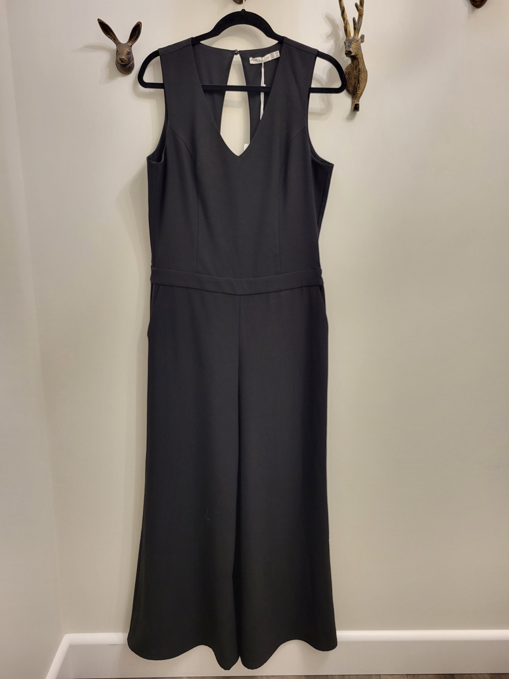 Pink Stitch Sleeveless V-Neck Wide-Leg Jumpsuit - Black